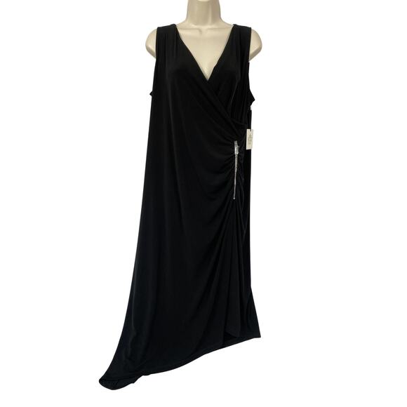 Chico's Dresses & Skirts - Chicos Maxi Dress 2 Large Black Sleeveless Zip Ruched Asymmetric Travel Knit NEW